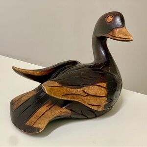 Early 20th Century Antique Artisan Hand Carved Hardwood Decoy Duck Figurine